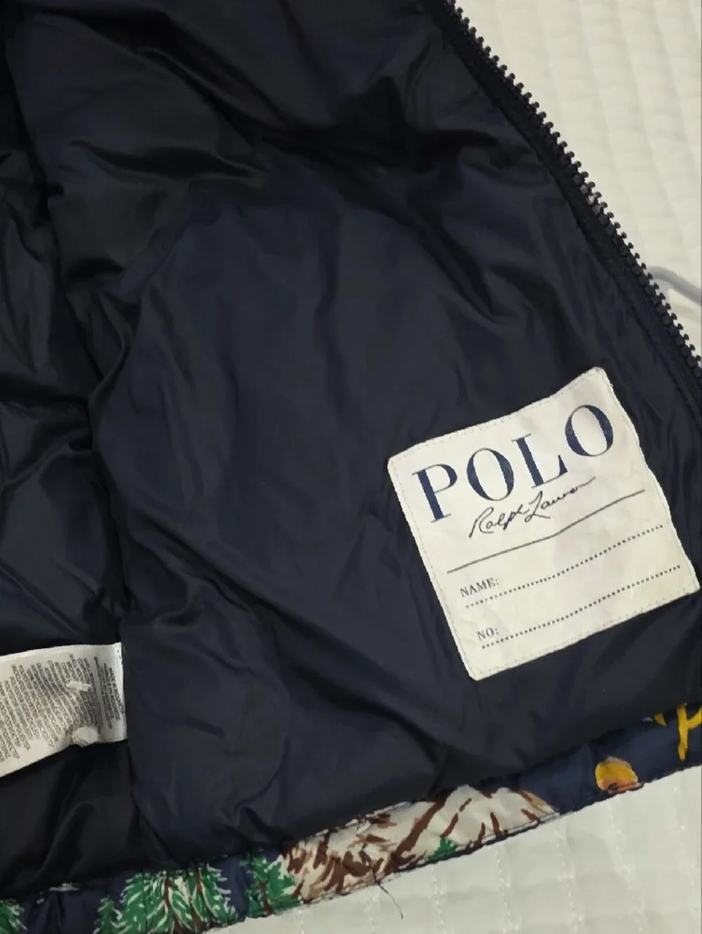 Ralph Lauren Navy Ski-Resort Print Puffer Jacket